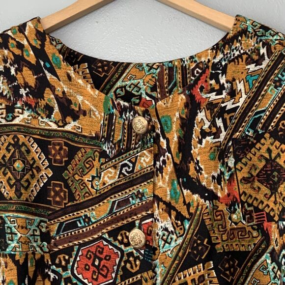 Vintage Womens Plus Size 3XL Blouse Bohemian Aztec Earthy Artsy Tribal Ethnic - Picture 4 of 8